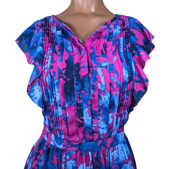 Banana Republic 4 Dress Tropical Print Knee Length Flutter Sleeves Pockets - Picture 6 of 9